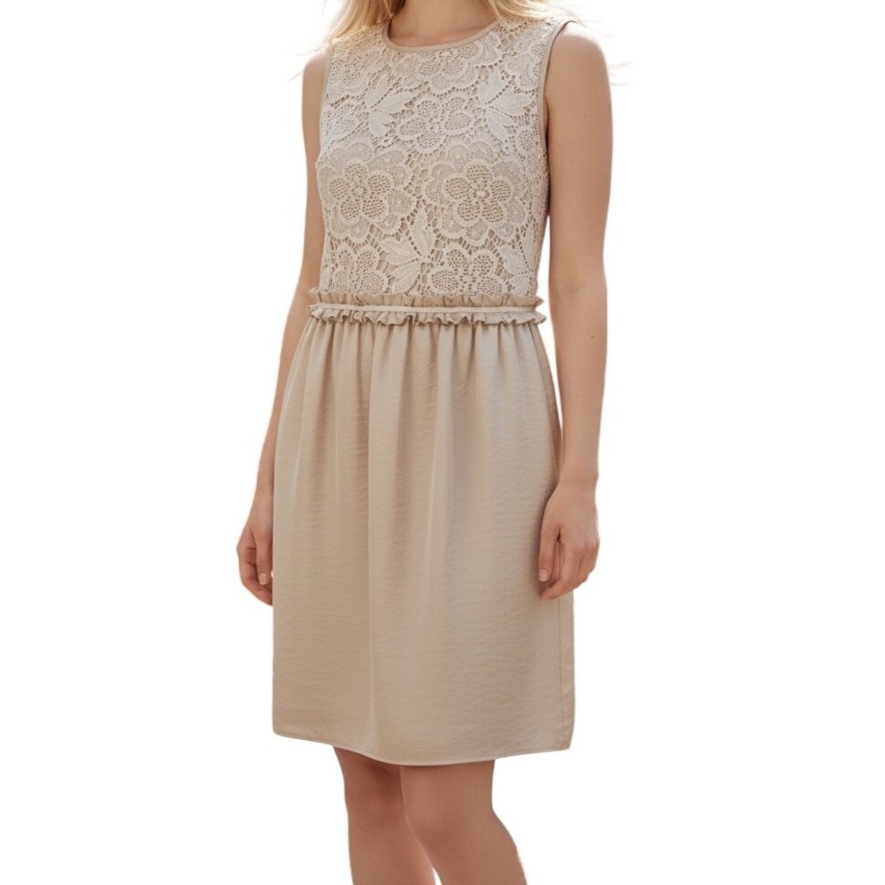 THE LIMITED Stunning Champagne With Cream Crochet Trim Dress NWOT Size 6